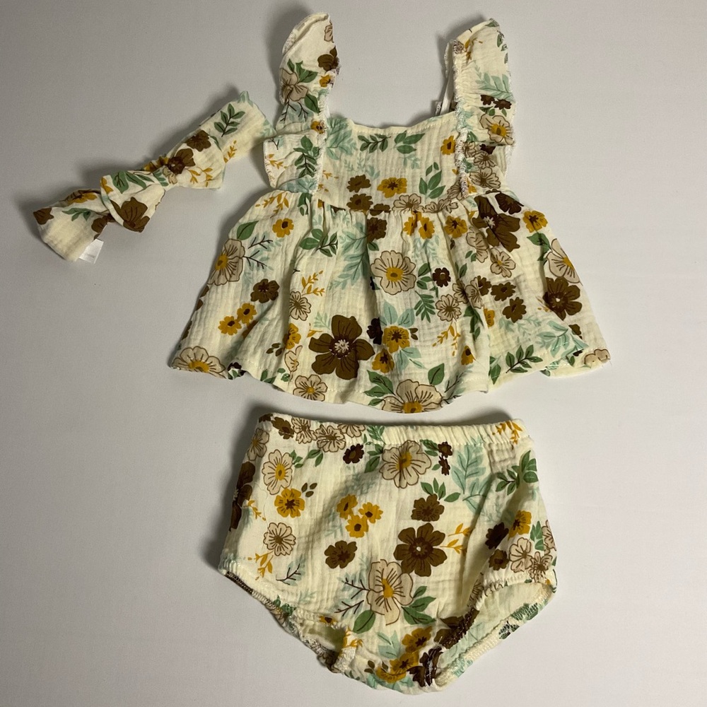 Madison Floral Kids Set - Cream and Brown